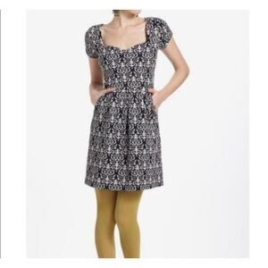 Anthropologie Deletta Calendonia black and white tapestry mini dress size Large